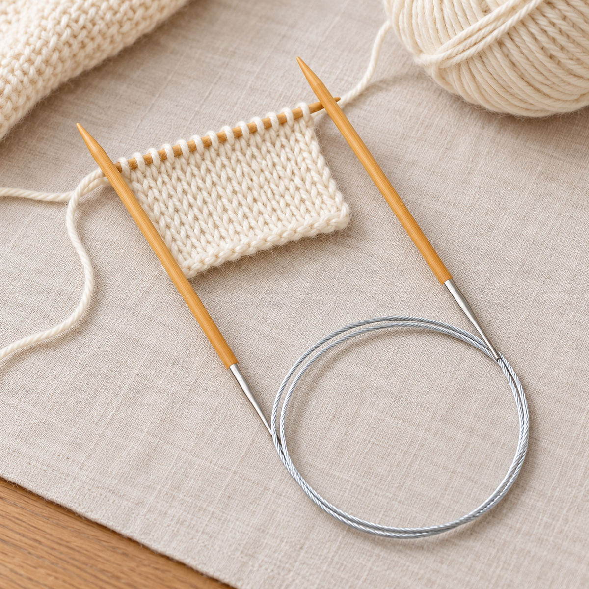 Bamboo Circular Knitting Needles, 4 mm, 80 cm — use setting