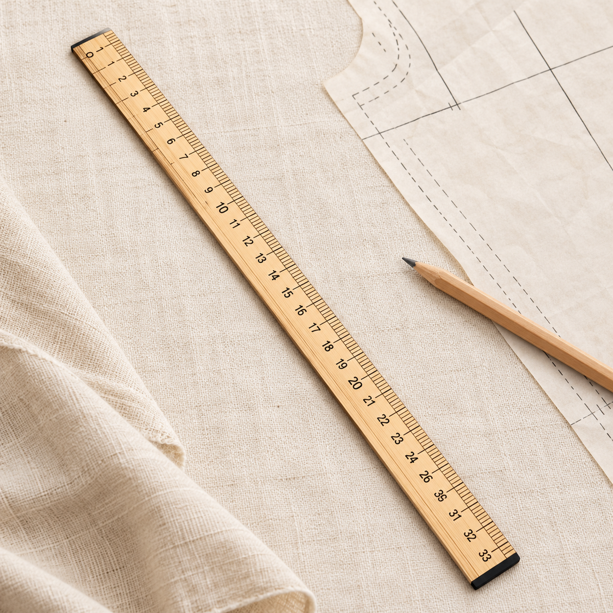 Bamboo Sewing Ruler, 33.3 cm — use setting