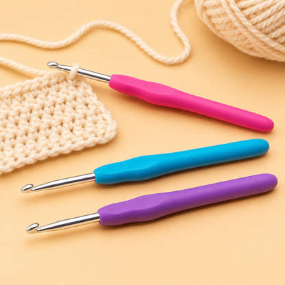 Soft-Grip Crochet Hooks, 3 mm, 4 mm and 5 mm — use setting